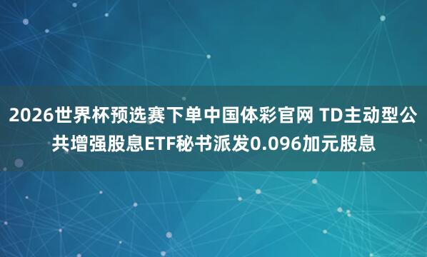 2026世界杯预选赛下单中国体彩官网 TD主动型公共增强股息ETF秘书派发0.096加元股息