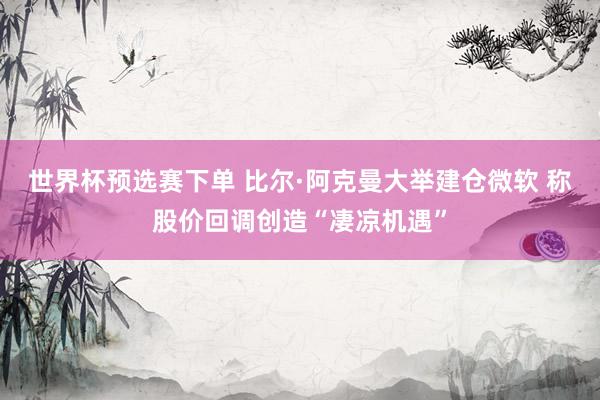 世界杯预选赛下单 比尔·阿克曼大举建仓微软 称股价回调创造“凄凉机遇”