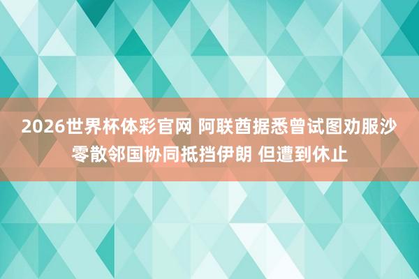2026世界杯体彩官网 阿联酋据悉曾试图劝服沙零散邻国协同抵挡伊朗 但遭到休止