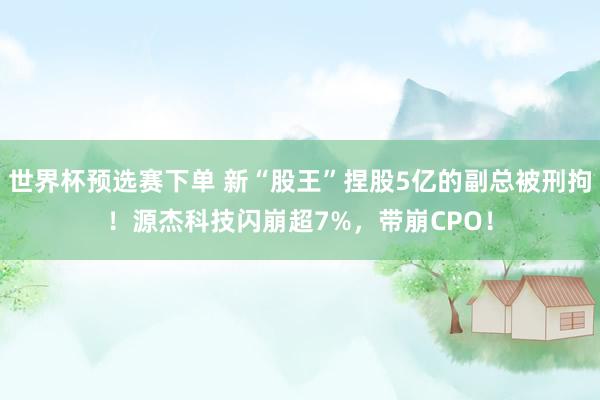 世界杯预选赛下单 新“股王”捏股5亿的副总被刑拘！源杰科技闪崩超7%，带崩CPO！