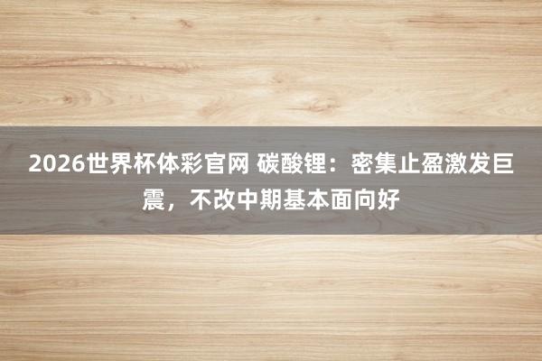 2026世界杯体彩官网 碳酸锂：密集止盈激发巨震，不改中期基本面向好