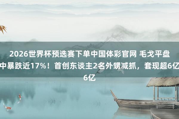 2026世界杯预选赛下单中国体彩官网 毛戈平盘中暴跌近17%！首创东谈主2名外甥减抓，套现超6亿