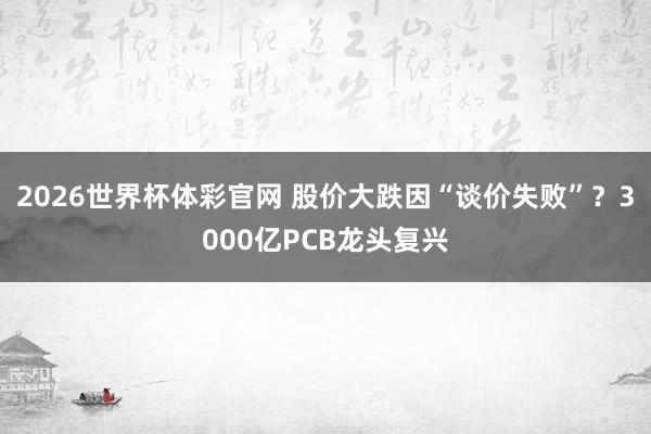 2026世界杯体彩官网 股价大跌因“谈价失败”？3000亿PCB龙头复兴