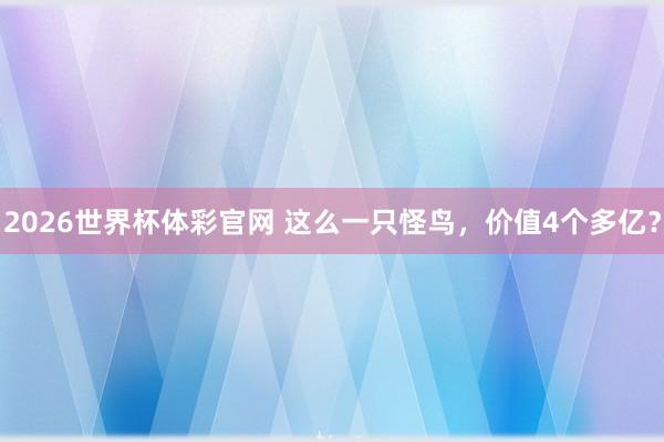 2026世界杯体彩官网 这么一只怪鸟，价值4个多亿？