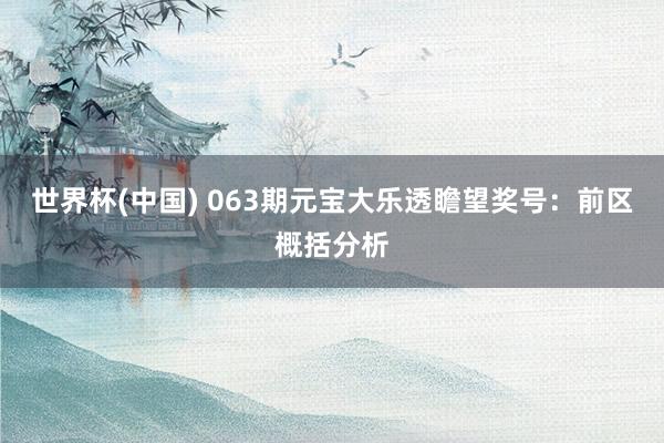 世界杯(中国) 063期元宝大乐透瞻望奖号：前区概括分析