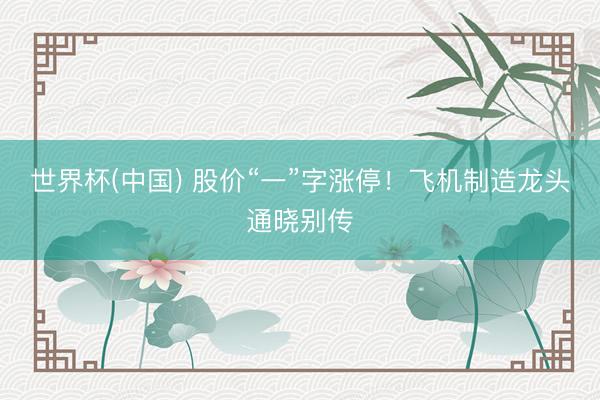 世界杯(中国) 股价“一”字涨停！飞机制造龙头通晓别传